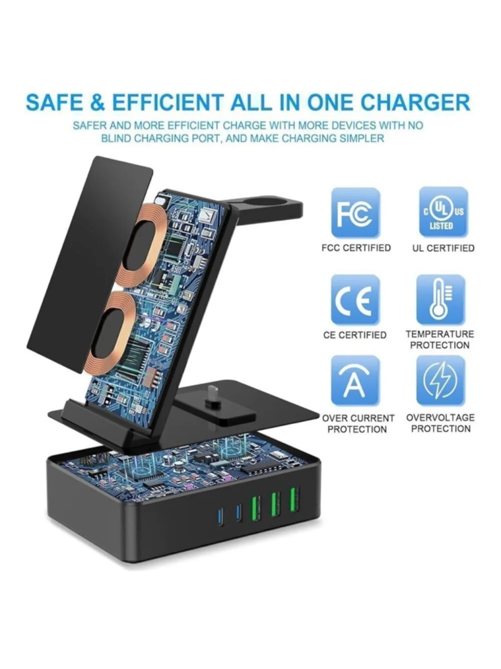 8 in 1 Multifunctional Wireless Charger in Black. New in Box!